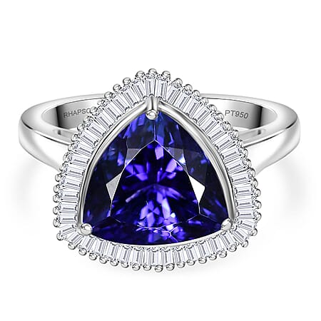 Rhapsody 950 Platinum AAAA Tanzanite White Diamond EF, VS Halo Ring