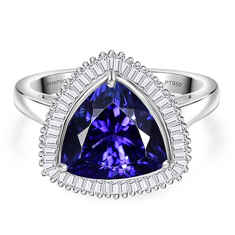 RHAPSODY - 950 Platinum AAAA Tanzanite & White Diamond (VS-E-F) Solitaire Ring 5.12 Ct.
