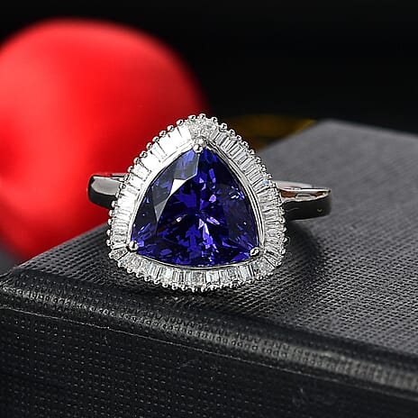 RHAPSODY - 950 Platinum AAAA Tanzanite & White Diamond (VS-E-F) Solitaire Ring 5.12 Ct.