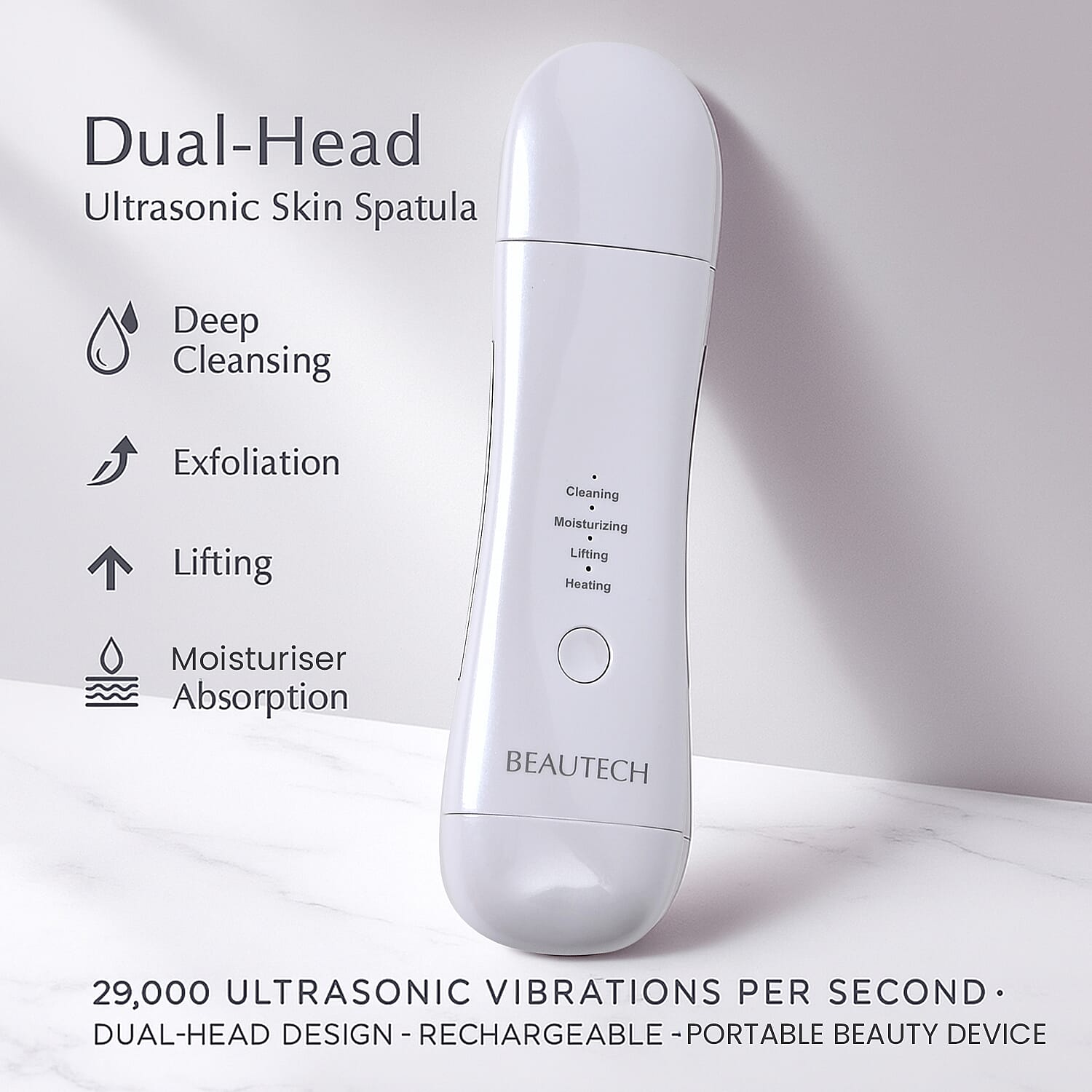 BEAUTECH Dual-Head Rechargeable Ultrasonic Skin Spatula - Portable Blackhead Remover & Beauty Device