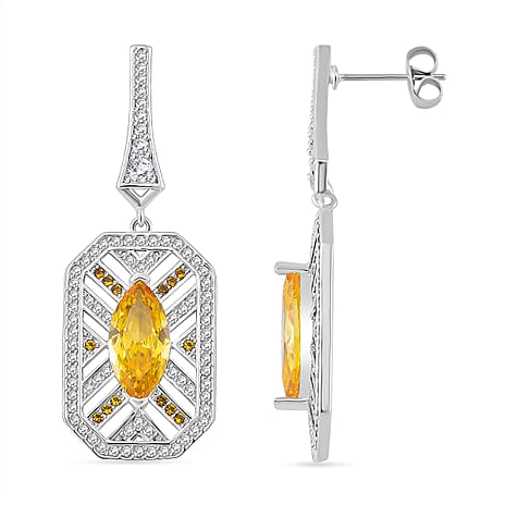 Vintage Boutique Collection - White & Yellow Cubic Zirconia Earrings with Push Backs in Silver Tone 2.60 Ct.