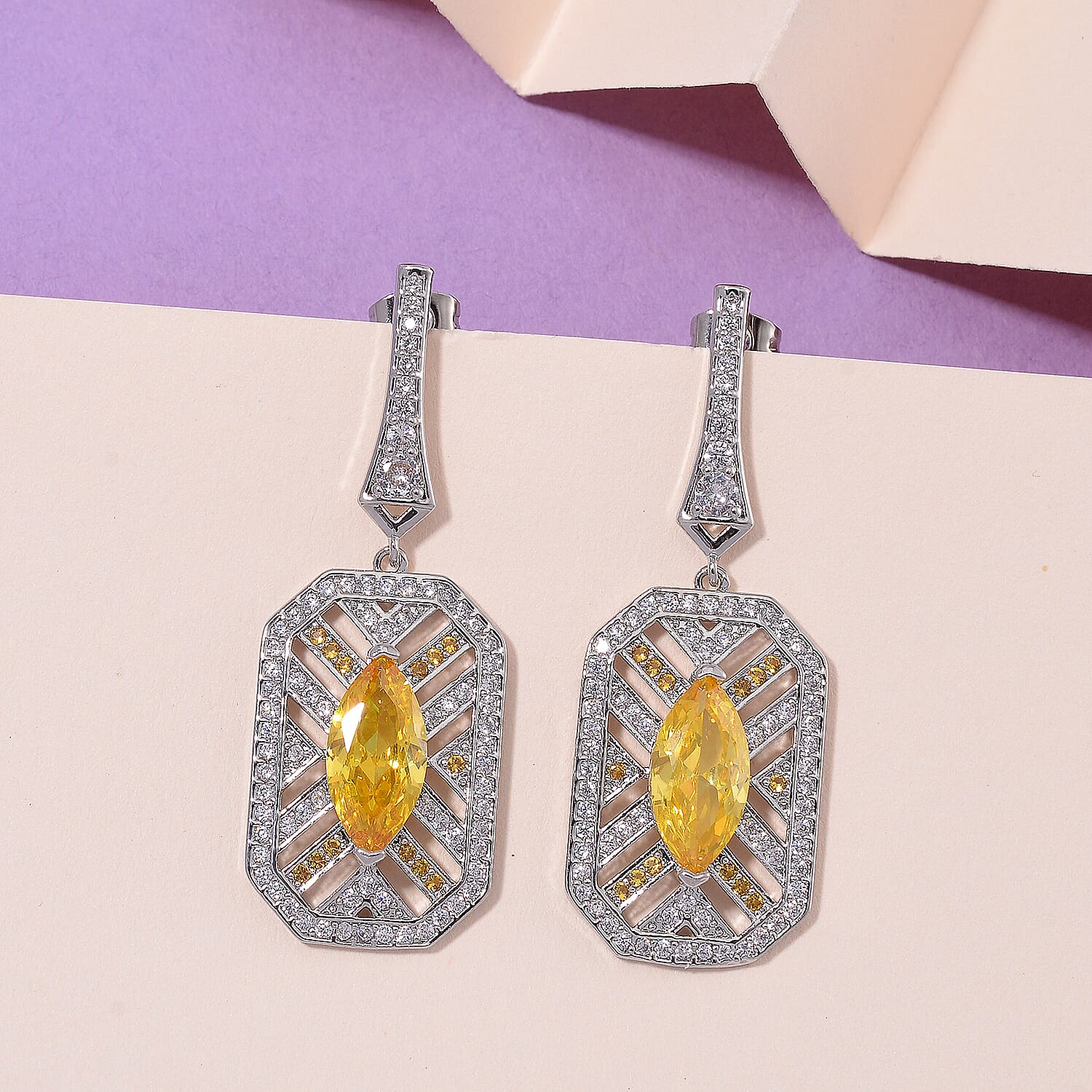 Vintage Boutique Collection - White & Yellow Cubic Zirconia Earrings with Push Backs