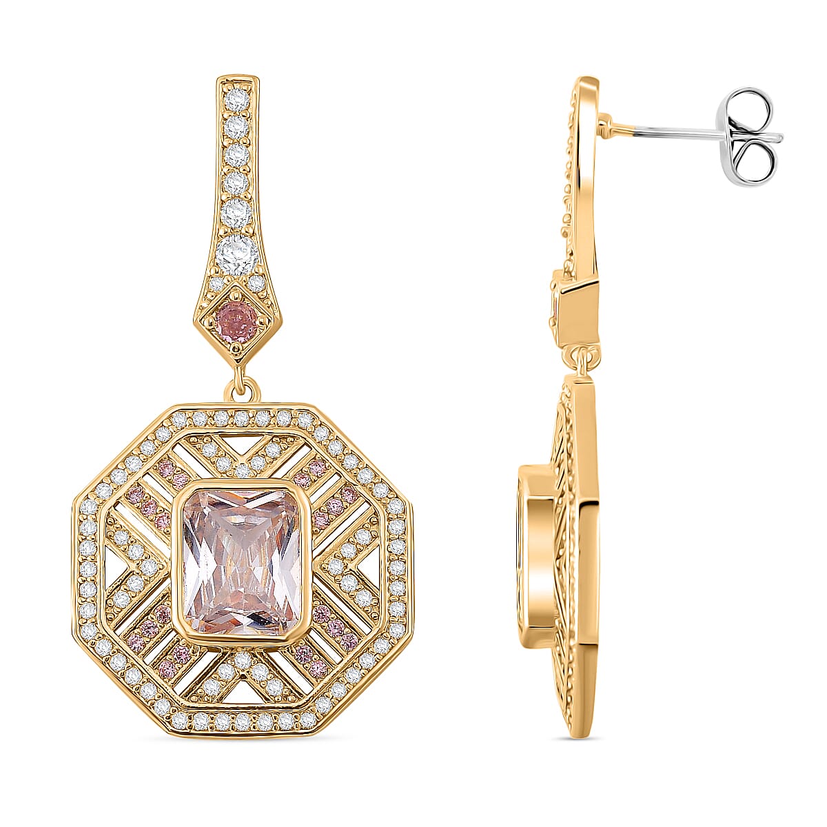 Vintage Boutique Collection - White & Pink Cubic Zirconia Earrings with Push Back