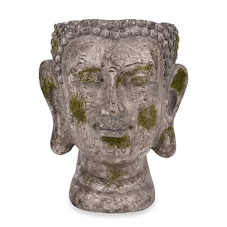 Antiqued Serene Buddha Face Plant Pot - Garden Decoration (16x16x20cm) Brown