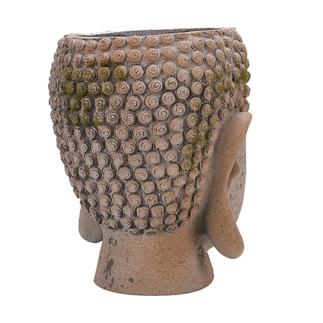 Antiqued Serene Buddha Face Plant Pot - Garden Decoration (17.5x17x20cm) Brown
