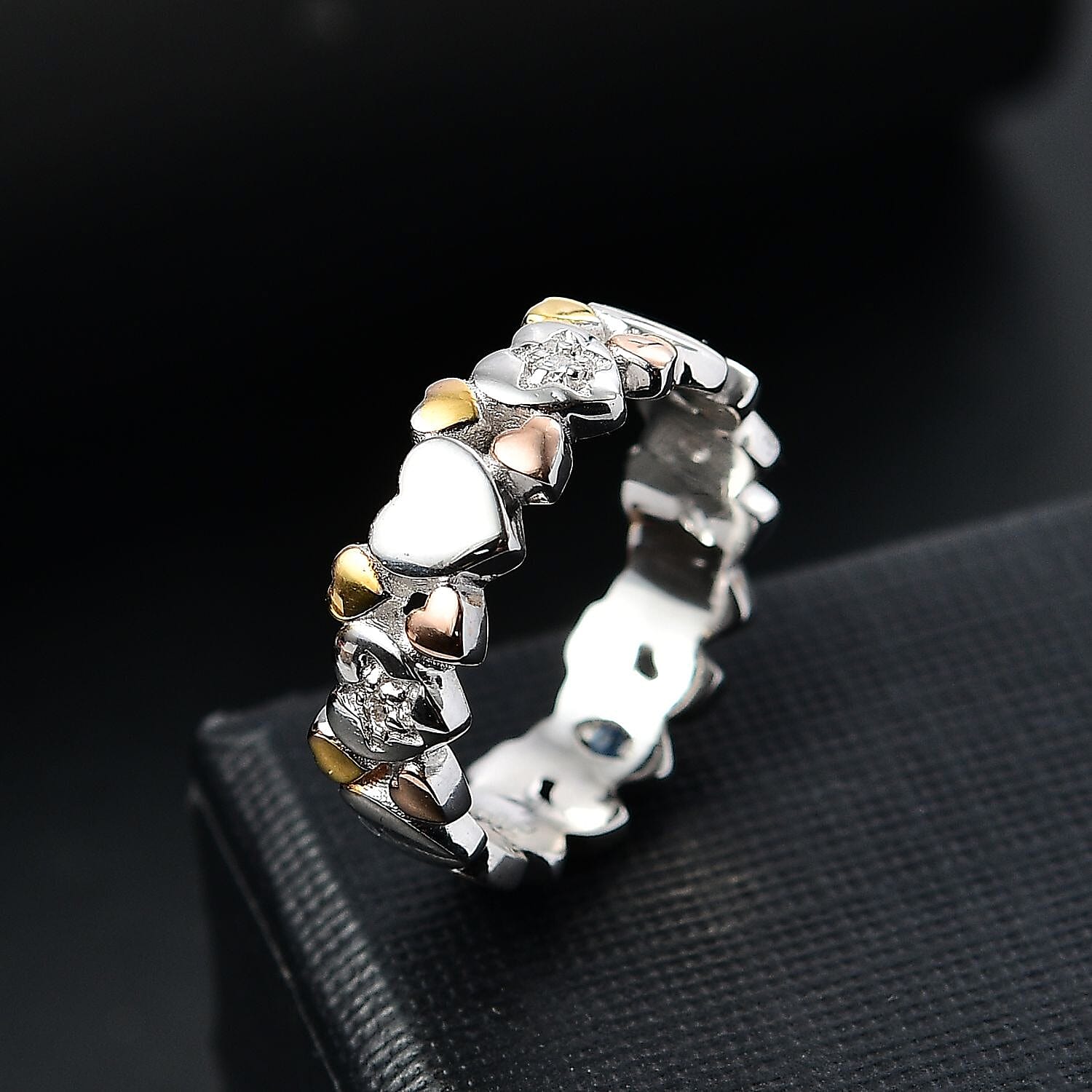 GP - Moissanite & Blue Sapphire Ring in 18K Vermeil Yellow & Rose Gold Plated Sterling Silver