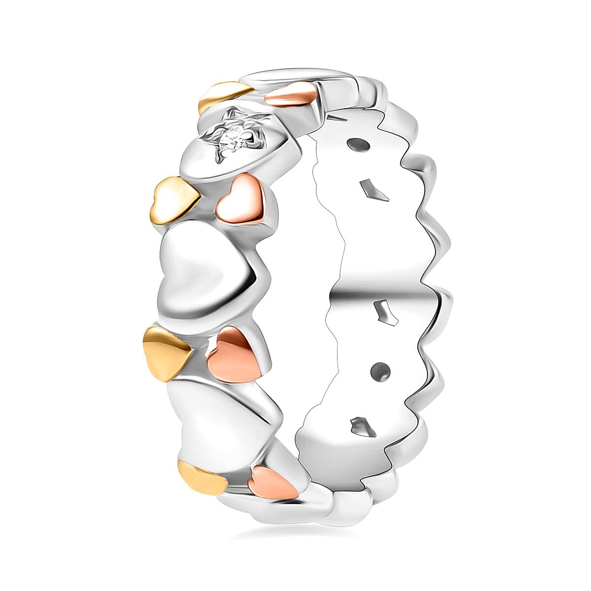 GP - Moissanite & Blue Sapphire Ring in 18K Vermeil Yellow & Rose Gold Plated Sterling Silver