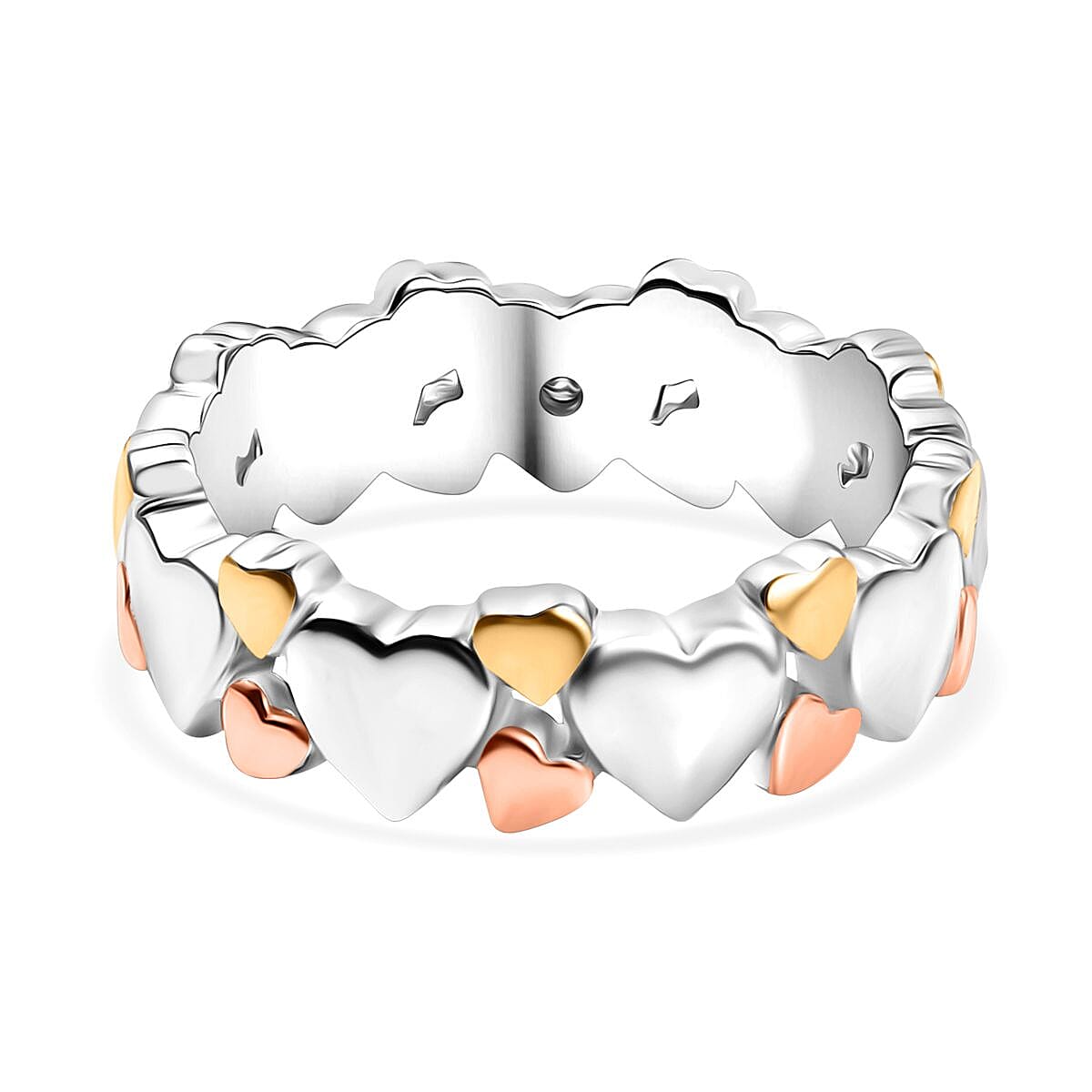 GP - Moissanite & Blue Sapphire Ring in 18K Vermeil Yellow & Rose Gold Plated Sterling Silver