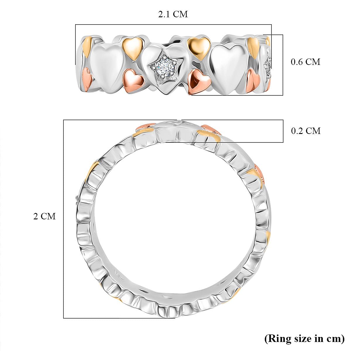 GP - Moissanite & Blue Sapphire Ring in 18K Vermeil Yellow & Rose Gold Plated Sterling Silver