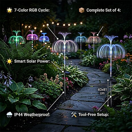 Set of 4 Jellyfish Solar Lights (Size 81x40cm) - White