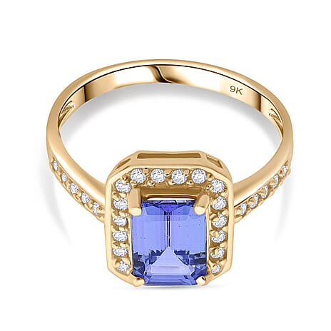 9K Yellow Gold AAA Tanzanite & Lab Grown Diamond Ring 1.54 Ct.