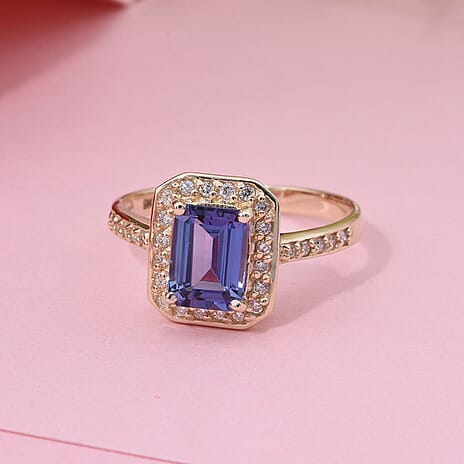 9K Yellow Gold AAA Tanzanite & Lab Grown Diamond Ring 1.54 Ct.
