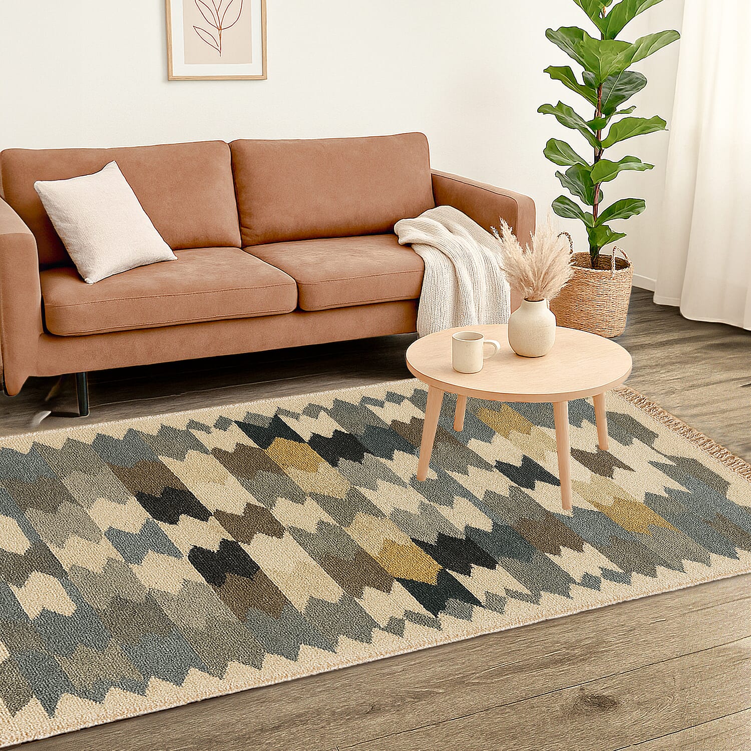 Turkish Kilim Patterned Rug - Size 80x125 cm - Multi Color & Brown