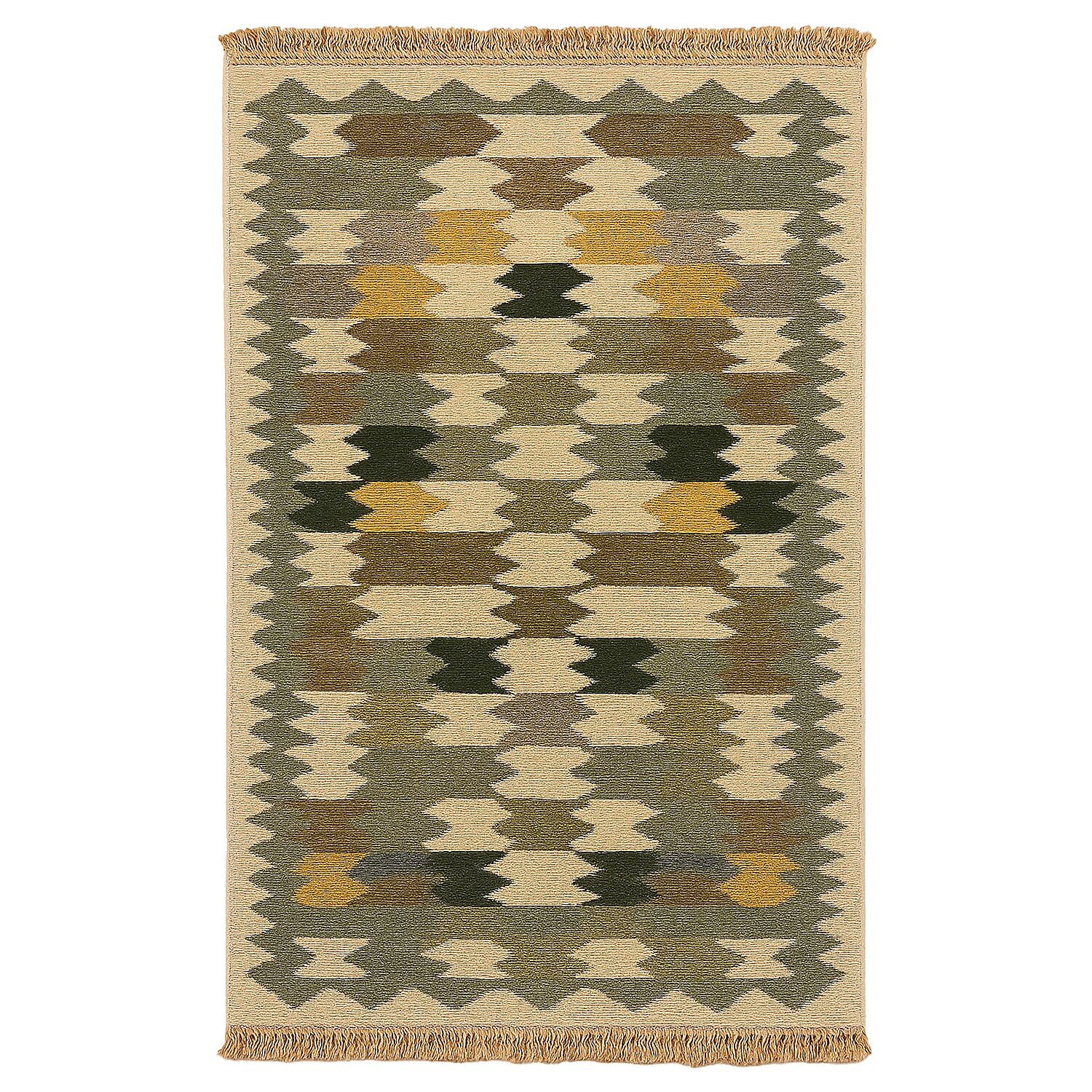 Turkish Kilim Patterned Rug - Size 80x125 cm - Green & Beige