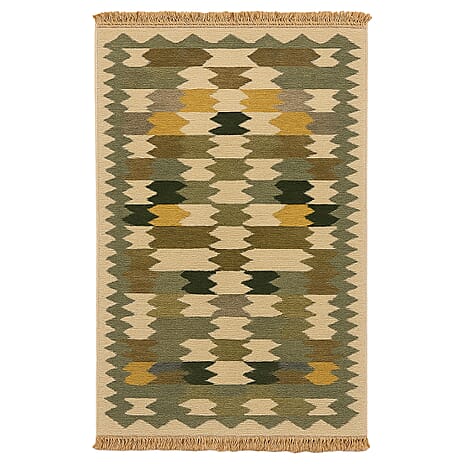 Turkish Kilim Patterned Rug - Size 80x125 cm - Green & Beige