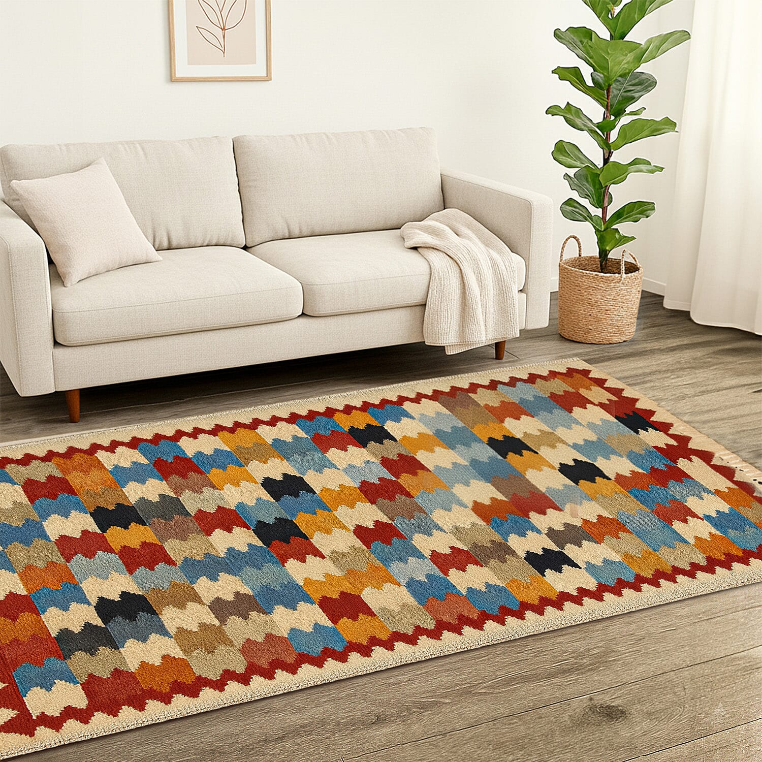 Turkish Kilim Patterned Rug - Size 80x125 cm - Red & Beige