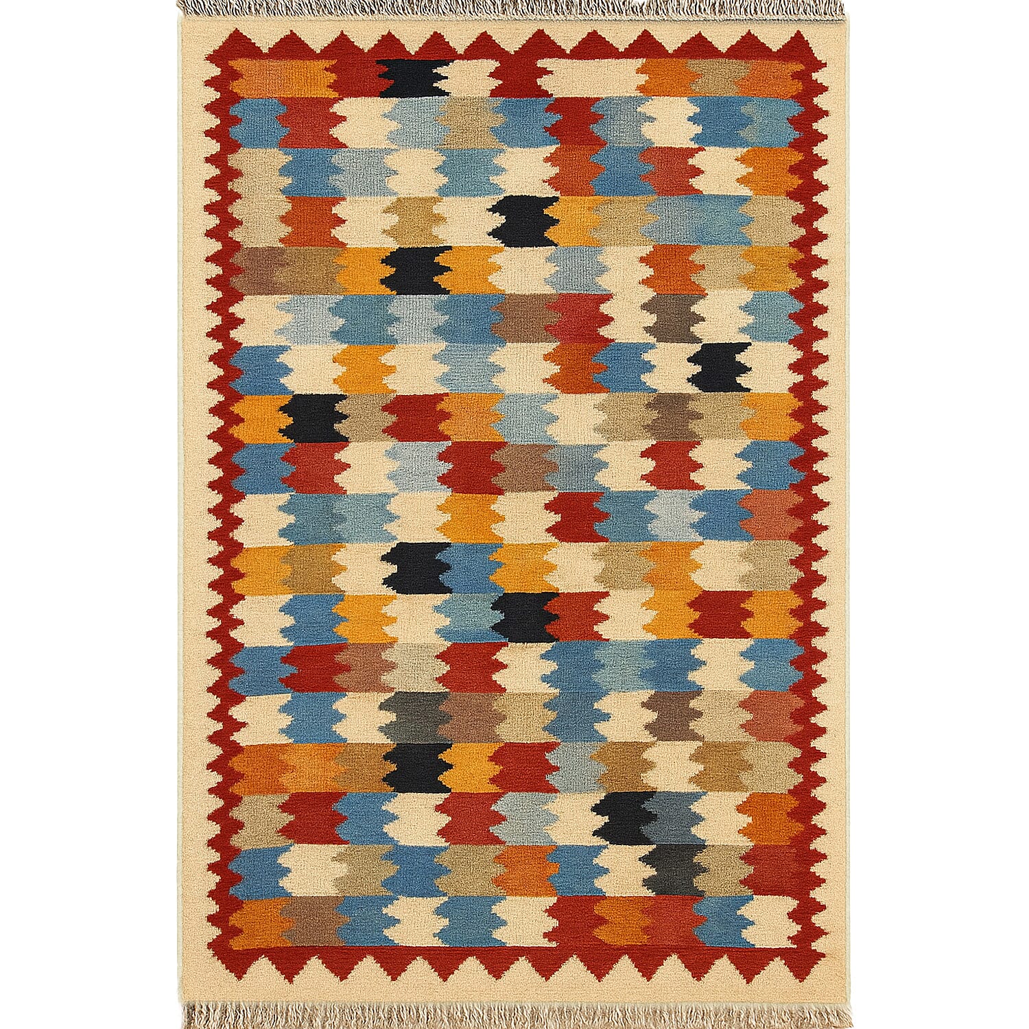 Turkish Kilim Patterned Rug - Size 80x125 cm - Red & Beige