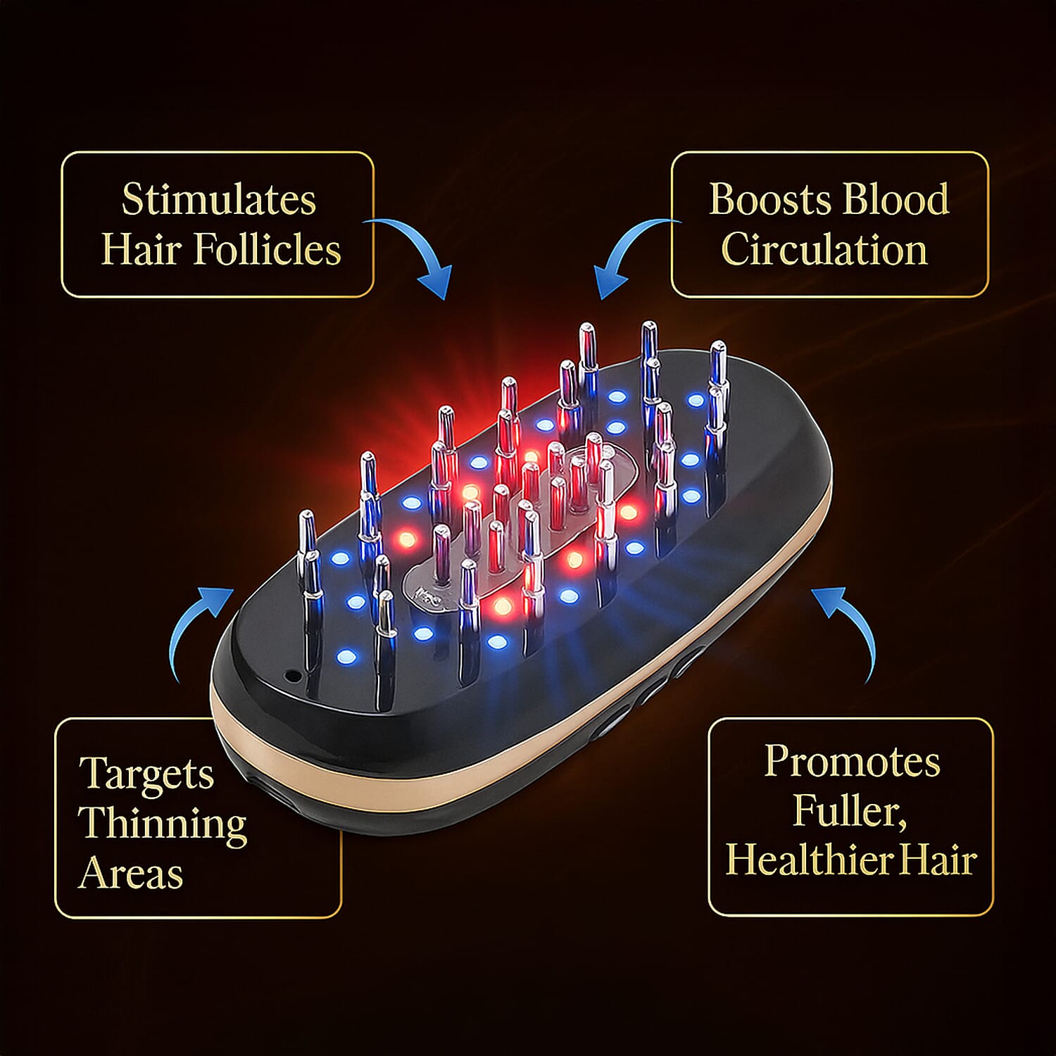 BEAUTECH- Multifunctional Scalp Hair Loss Treatment Comb - Laser, LED, Microcurrent & Vibration Therapy - Dark Brown