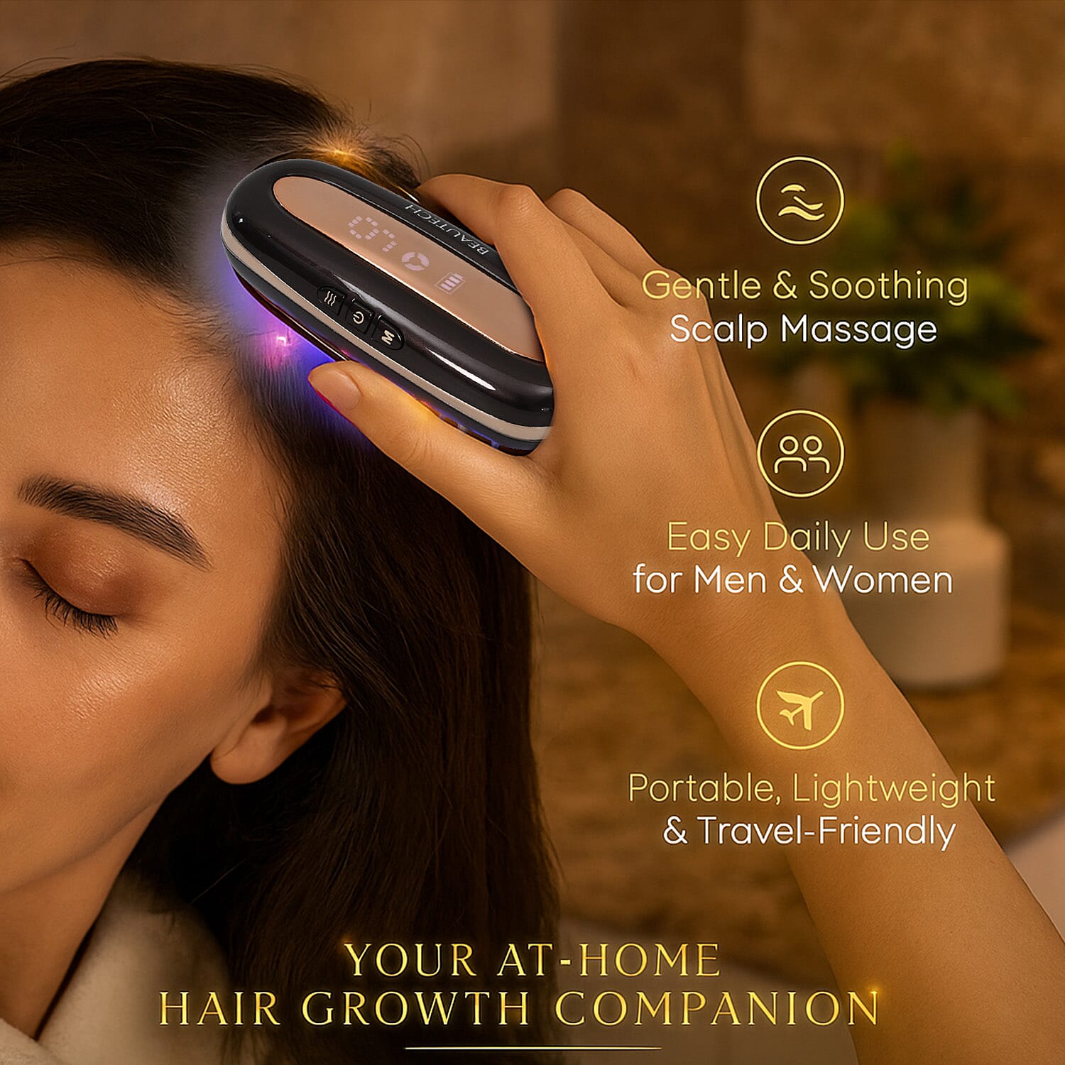 BEAUTECH- Multifunctional Scalp Hair Loss Treatment Comb - Laser, LED, Microcurrent & Vibration Therapy - Dark Brown