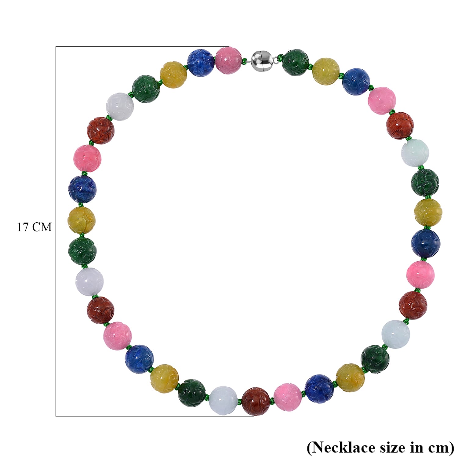 Multi Jade Beads Necklace (Size - 20) with Magnetic Clasp in Rhodium Overlay Sterling Silver 490.00 Ct. Multi Jade Beads Necklace (Size - 20) with Magnetic Clasp in Rhodium Overlay Sterling Silver 490.00 Ct.
