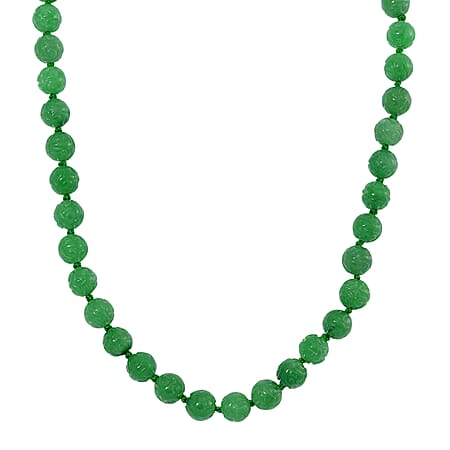 Enhanced Green Jade Carved Beads Necklace (Size - 20) with Magnetic Clasp in Rhodium Overlay Sterling Silver 500.00 Ct.