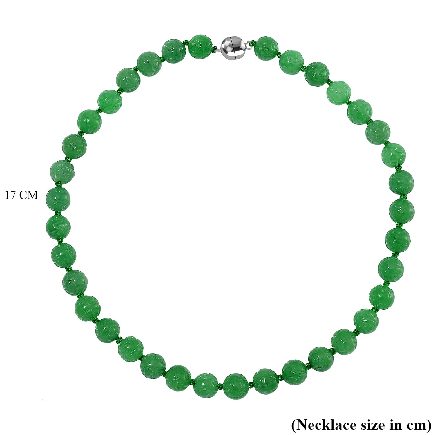 Enhanced Green Jade Carved Beads Necklace (Size - 20) with Magnetic Clasp in Rhodium Overlay Sterling Silver 500.00 Ct. Enhanced Green Jade Carved Beads Necklace (Size - 20) with Magnetic Clasp in Rhodium Overlay Sterling Silver 500.00 Ct.