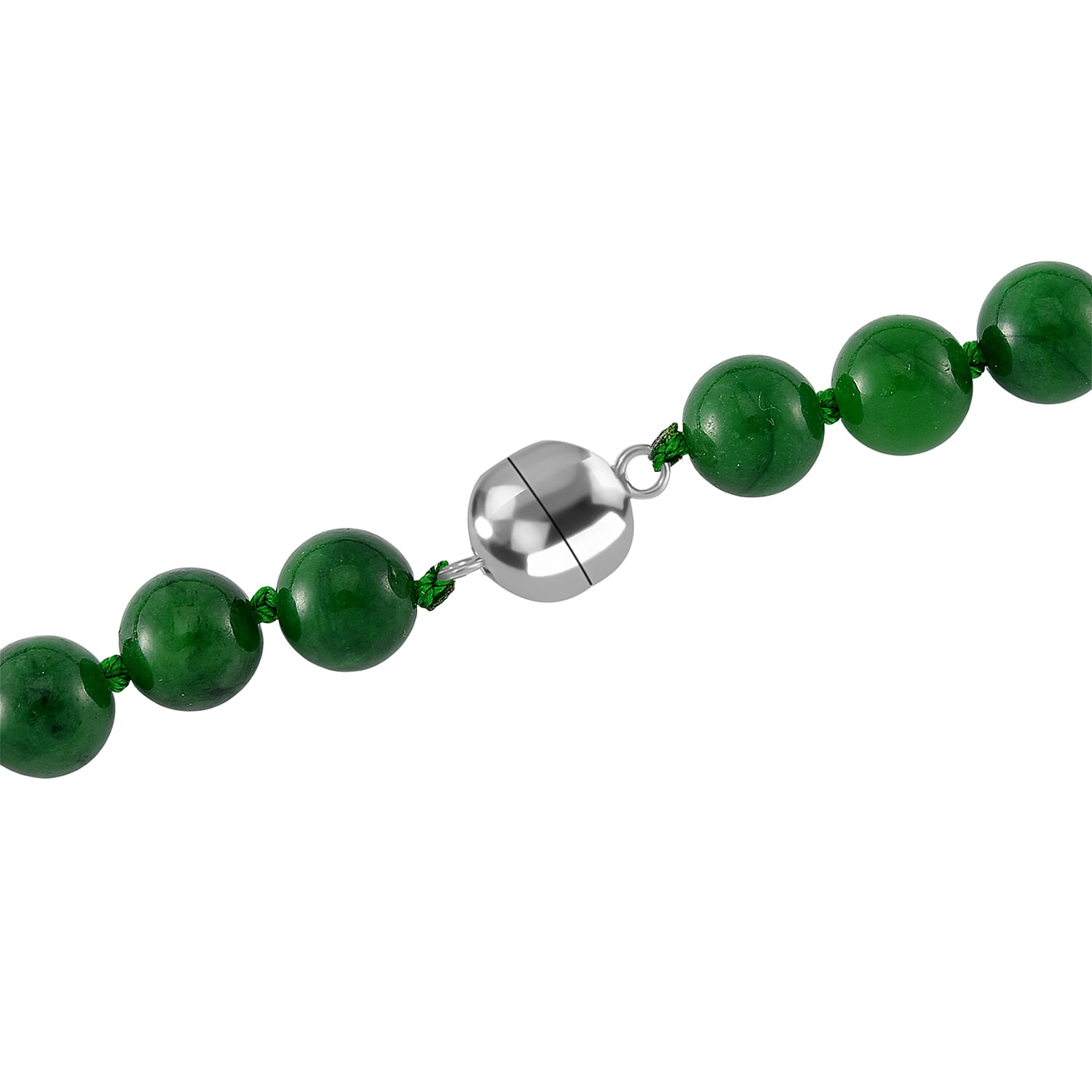 Green Jadeite Jade Necklace with Carved Pendant (Size - 20) with Magnetic Clasp in Rhodium Overlay Sterling Silver 397.00 Ct.