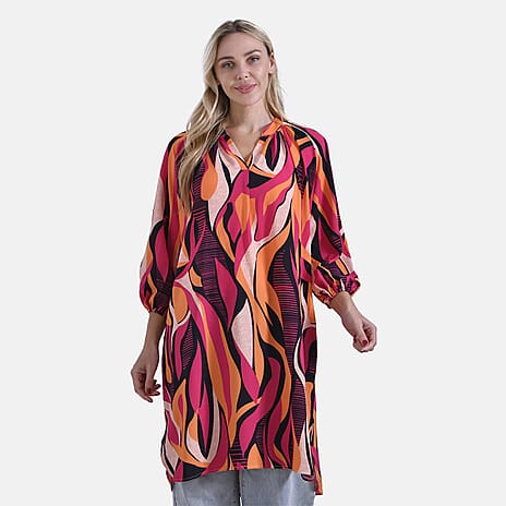 La Marey Artistic Flame Pattern Midi Dress (Size M) - Orange