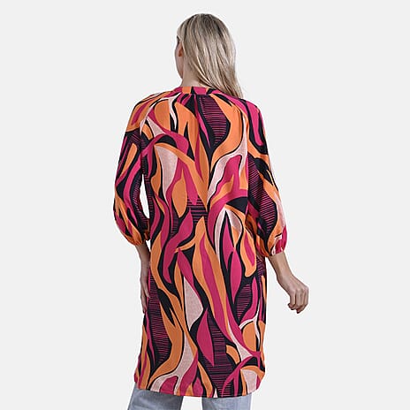 La Marey Artistic Flame Pattern Midi Dress (Size M) - Orange