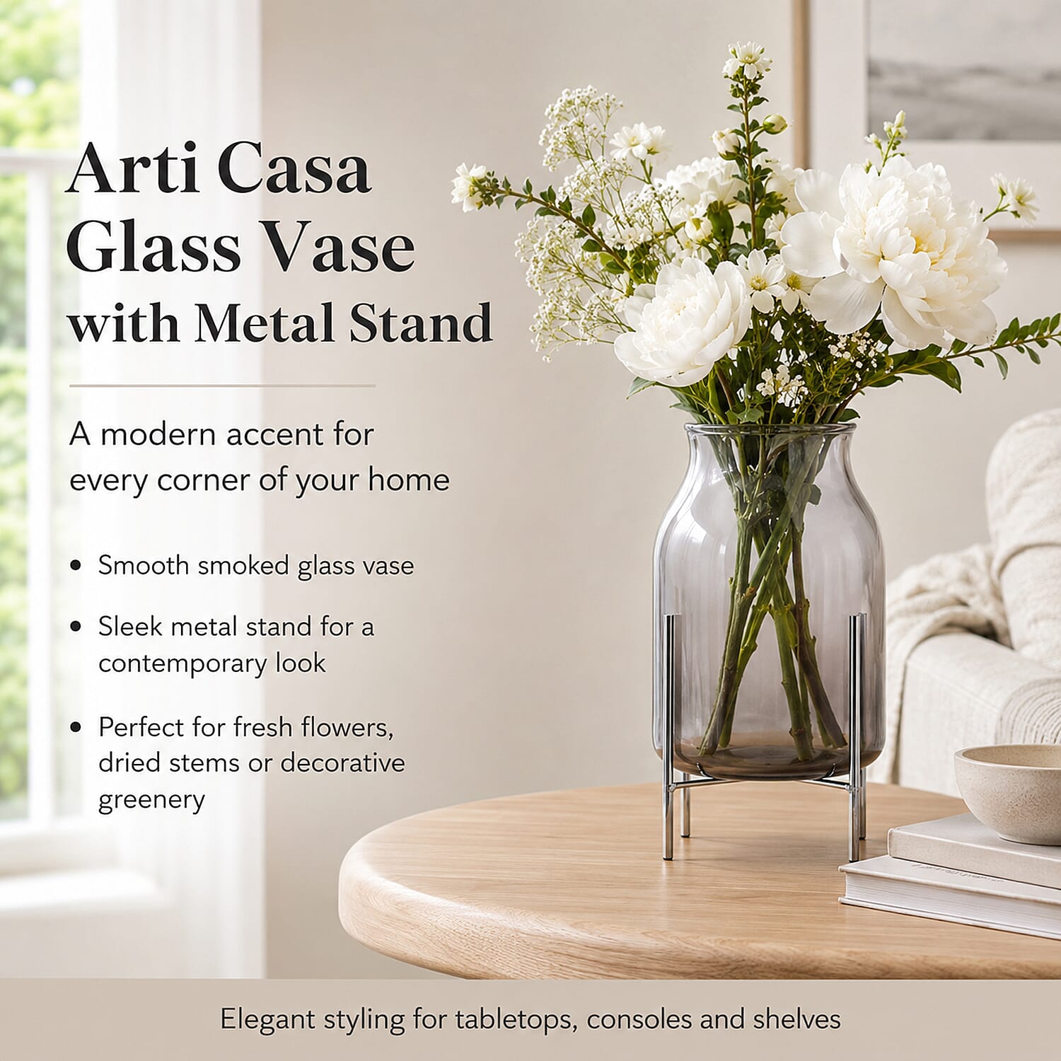 Arti Casa Glass Vase with Metal Stand