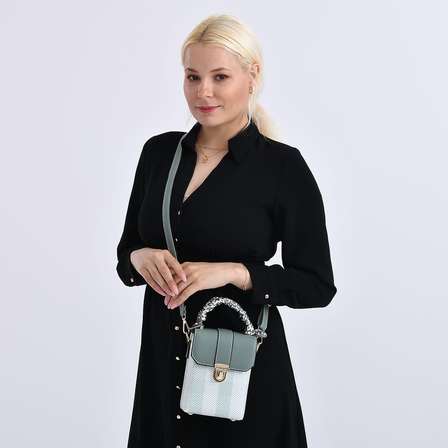 Trendy Striped Messenger Bag with Scarf Accent & Adjustable Strap - Olive