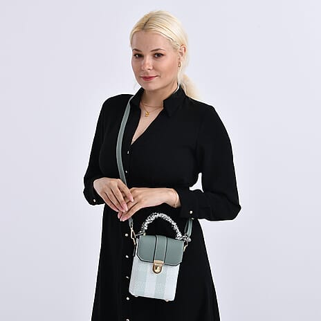 Trendy Striped Messenger Bag with Scarf Accent & Adjustable Strap - Olive