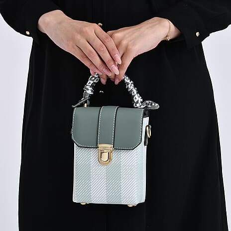 Trendy Striped Messenger Bag with Scarf Accent & Adjustable Strap - Olive