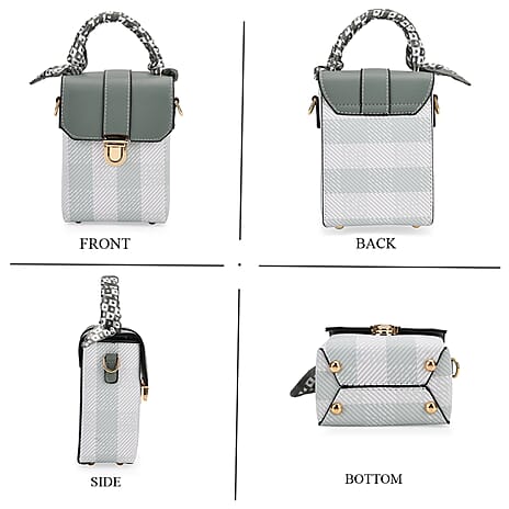 Trendy Striped Messenger Bag with Scarf Accent & Adjustable Strap - Olive