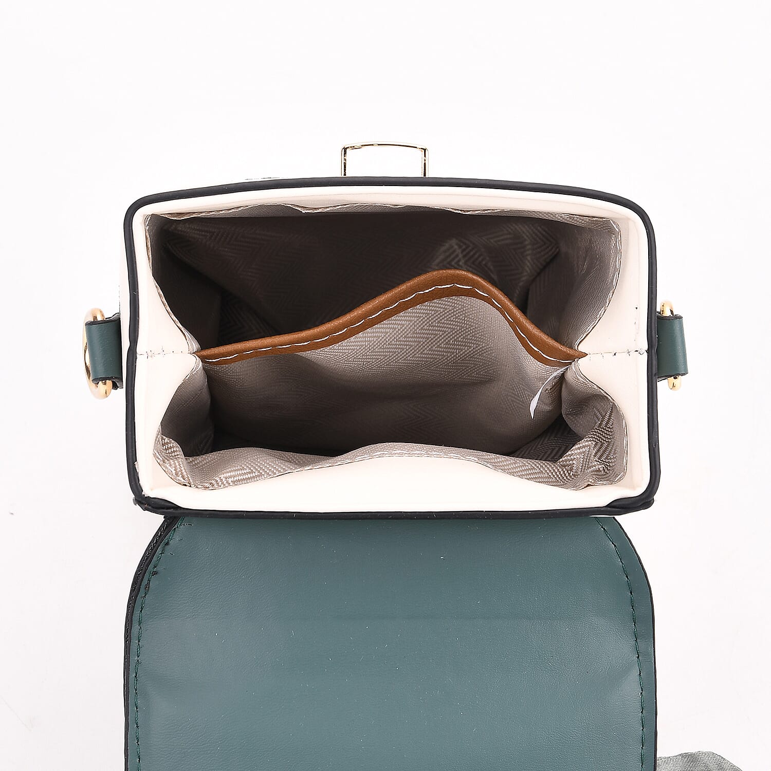 Trendy Diamond Pattern Two-Tone Messenger Bag with Scarf Accent & Adjustable Strap - White & Teal