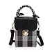 Trendy Plaid Pattern Messenger Bag with Scarf Accent & Adjustable Strap - Black