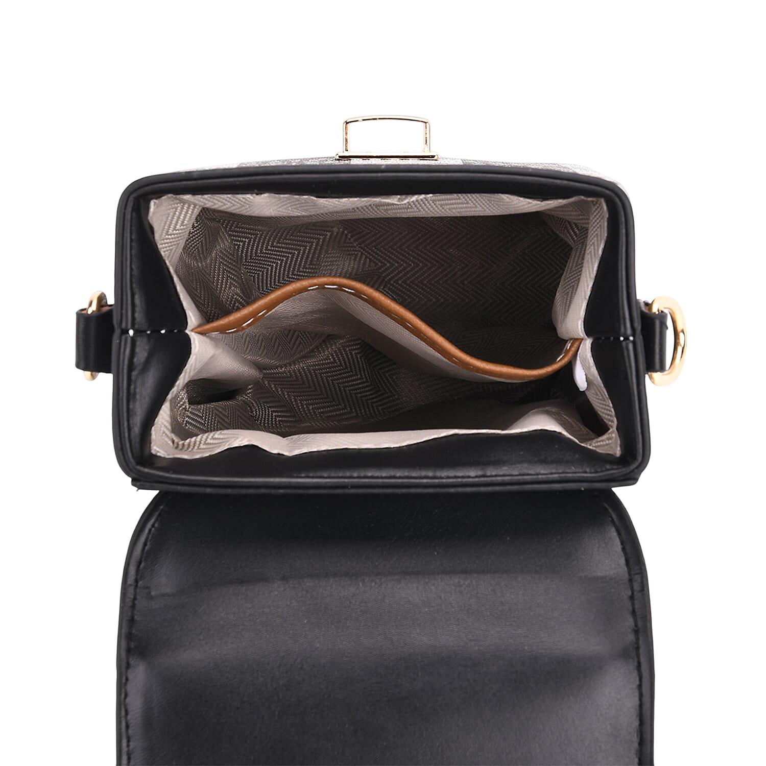 Trendy Plaid Pattern Messenger Bag with Scarf Accent & Adjustable Strap - Black