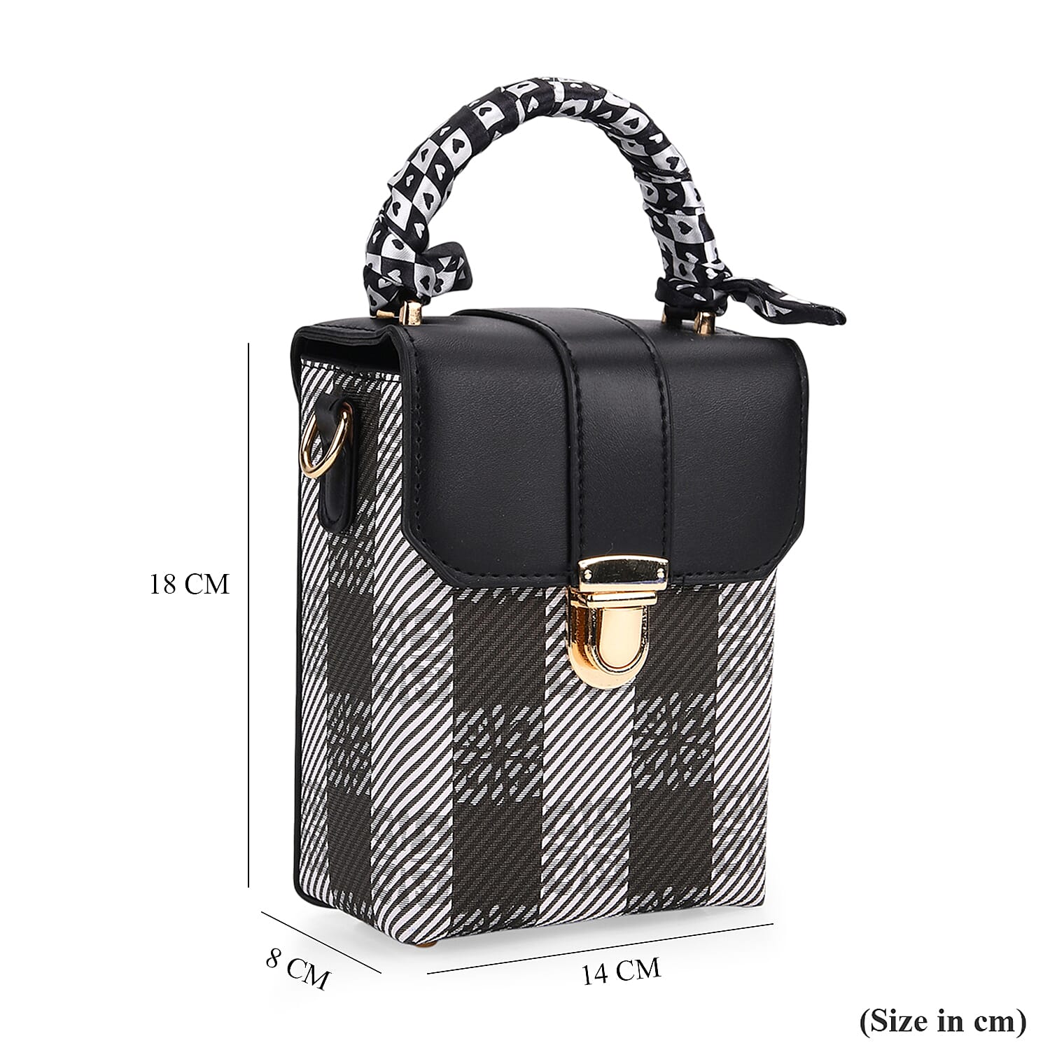 Trendy Plaid Pattern Messenger Bag with Scarf Accent & Adjustable Strap - Black