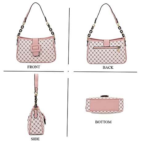 Diamond Pattern Crossbody Bag with Chain Detail Strap - Pink