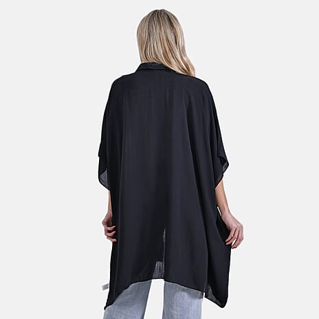 La Marey Versatile Rayon Oversized 3-4 Sleeves Longline Shirt (One Size) - Black