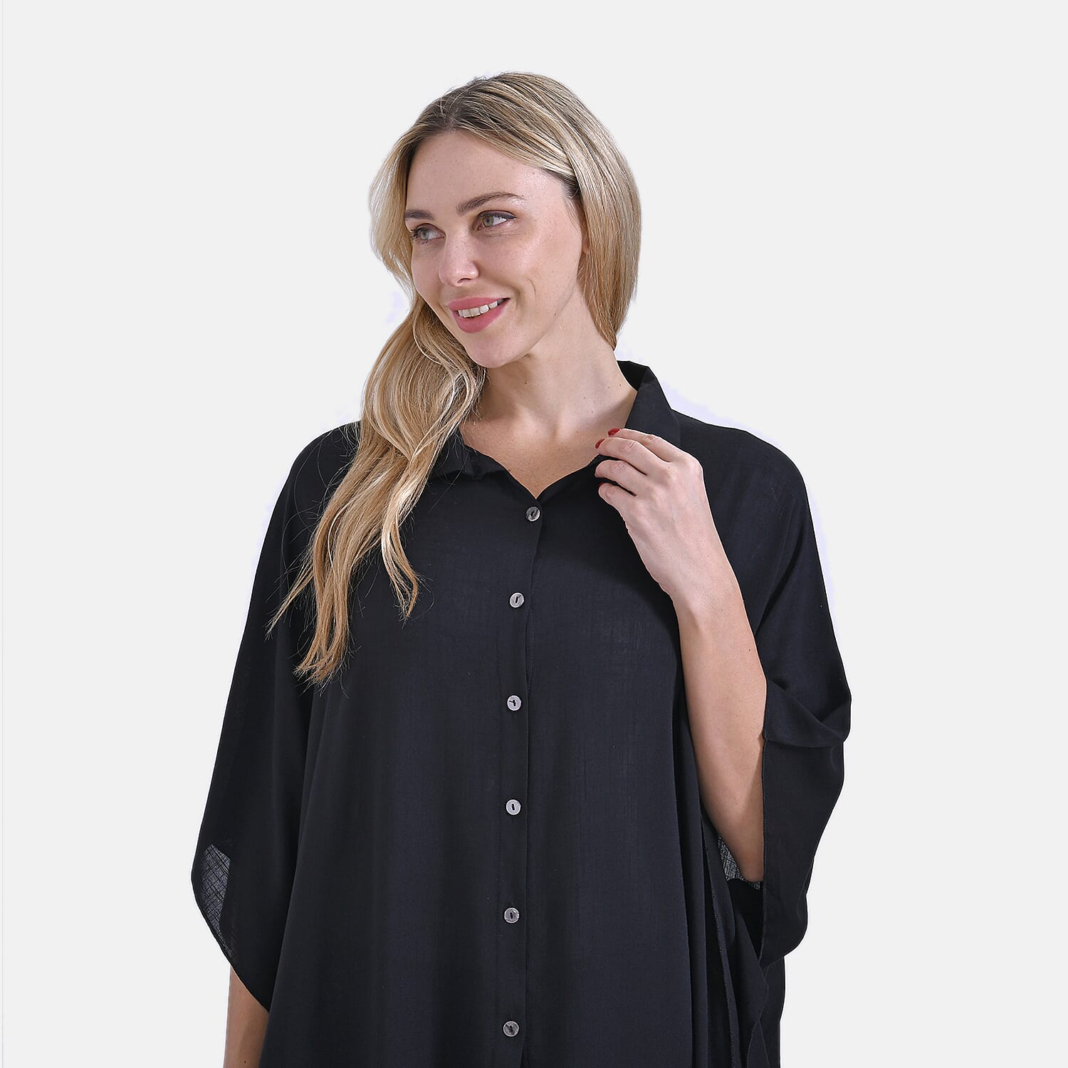 La Marey Versatile Rayon Oversized 3-4 Sleeves Longline Shirt (One Size) - Black La Marey Versatile Rayon Oversized 3-4 Sleeves Longline Shirt (One Size) - Black