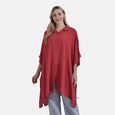 La Marey Versatile Rayon Oversized 3-4 Sleeves Longline Shirt (One Size) - Pink