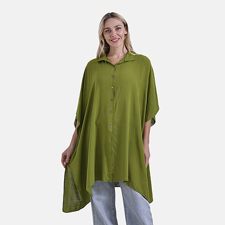 La Marey Versatile Rayon Oversized 3-4 Sleeves Longline Shirt (One Size) - Green