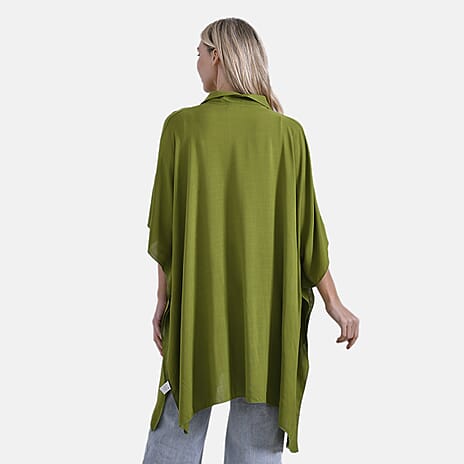 La Marey Versatile Rayon Oversized 3-4 Sleeves Longline Shirt (One Size) - Green