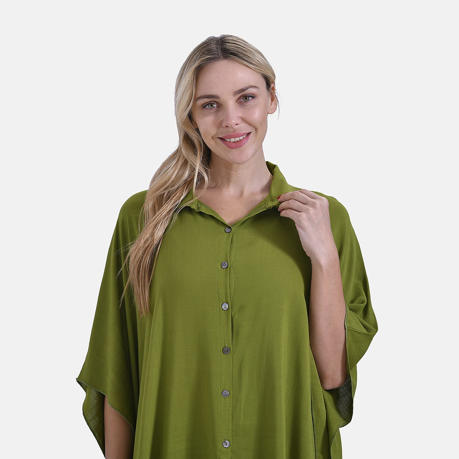 La Marey Versatile Rayon Oversized 3-4 Sleeves Longline Shirt (One Size) - Green