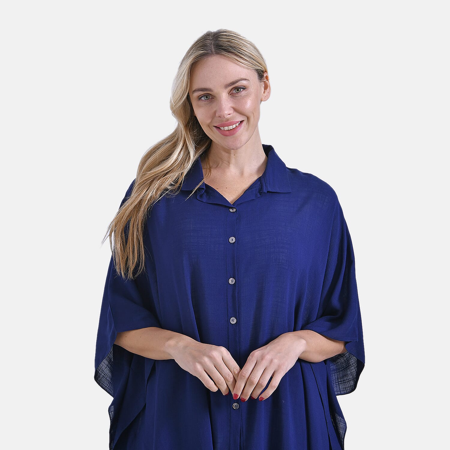 La Marey Versatile Rayon Oversized 3-4 Sleeves Longline Shirt (One Size) - Blue