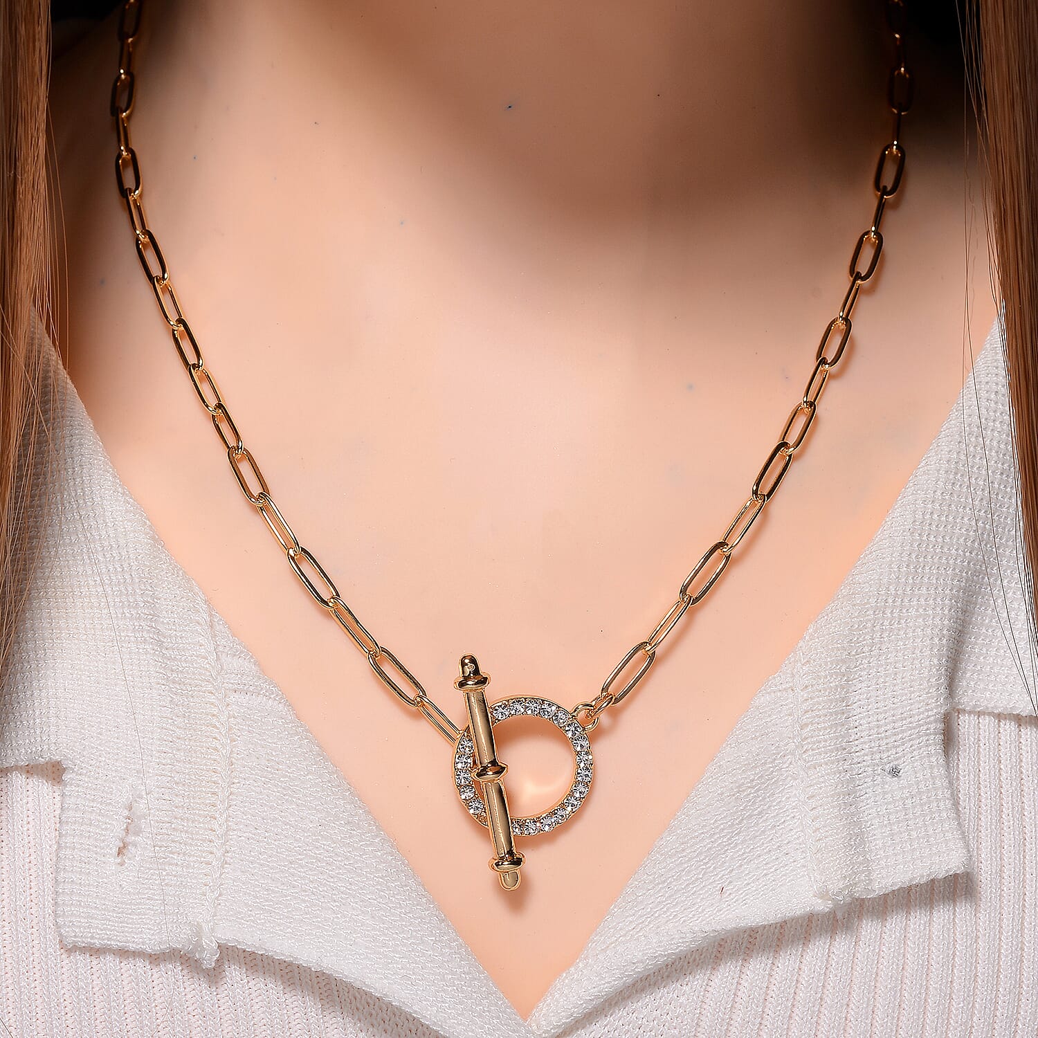 Designer Inspired  - Paperclip Necklace (Size - 20) with T-Bar Clasp in Yellow Plated