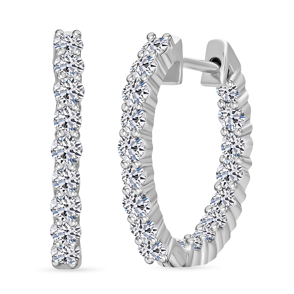 Luxuriant Diamond - Lab Grown Diamond (VS-G-H) Hoop Earring in Platinum Overlay Sterling Silver 1.02 Ct.