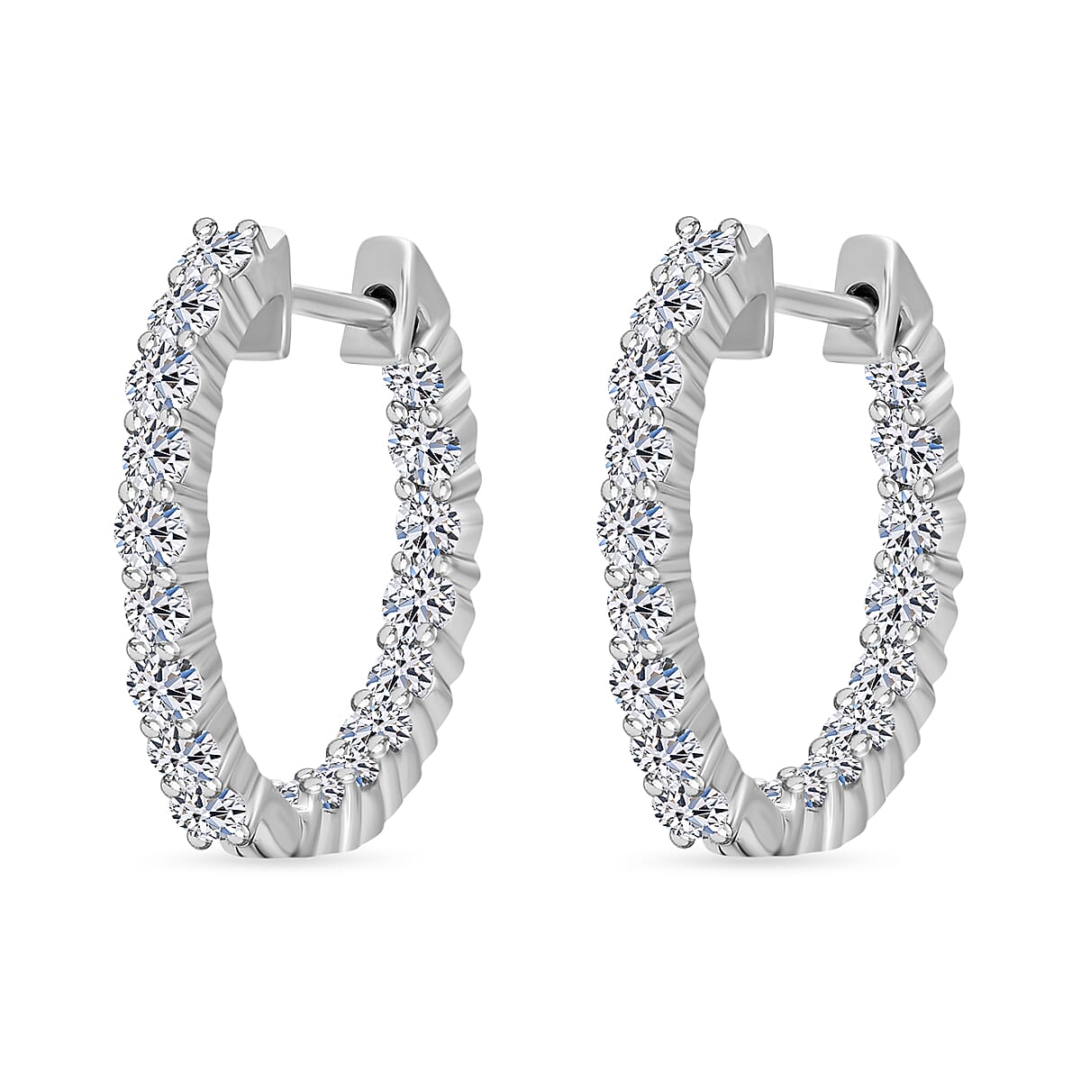 Luxuriant Diamond - Lab Grown Diamond (VS-G-H) Hoop Earring in Platinum Overlay Sterling Silver 1.02 Ct.