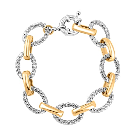 Designer Inspired  - Two Tone Oval Link Bracelet (Size - 7.5) with Senorita Clasp in Yellow Gold & Silver Tone